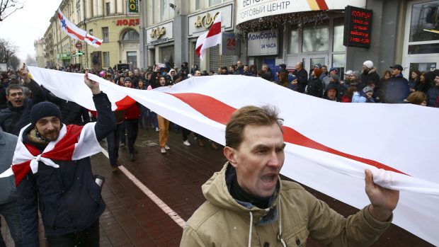Březnová připomínka 99. výročí vzniku Běloruské lidové republiky, které opozice každoročně oslavuje jako svátek prvního samostatného státního útvaru