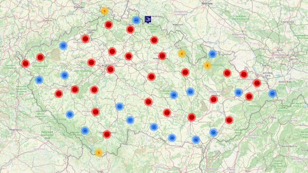 Mapa míst, na kterých budou policisté během Speed Maratonu 2023 měřit rychlost