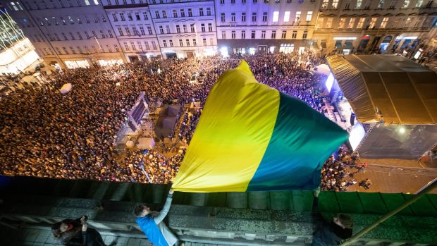 Solidarita s Ukrajinci na Václavském náměstí v Praze
