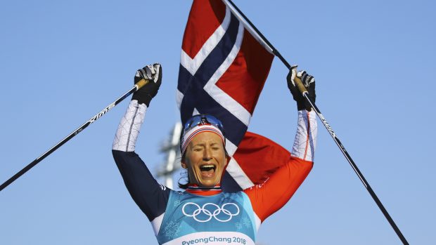 Marit Björgenová v cíli závodu na 30 kilometrů