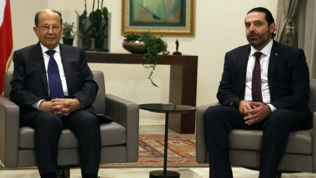 Libanonský prezident Michel Aoun a premiér Sa&#039;ad Harírí v prezidentském paláci.