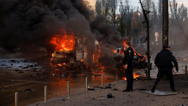 Následky výbuchu na Ukrajině