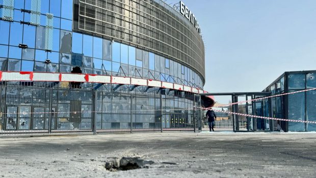 Škody po ostřelování v ruském Bělgorodu (fotografie z 21. března 2024)