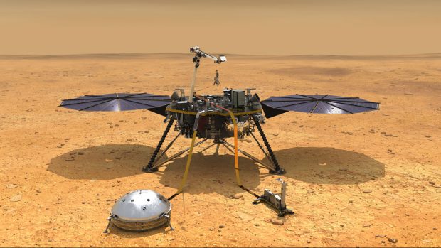 Vizualizace sondy InSight na Marsu