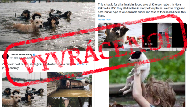 Na sociálních sítích se šíří staré fotografie, které se vydávají za záznamy následků protržení Kachovské přehrady
