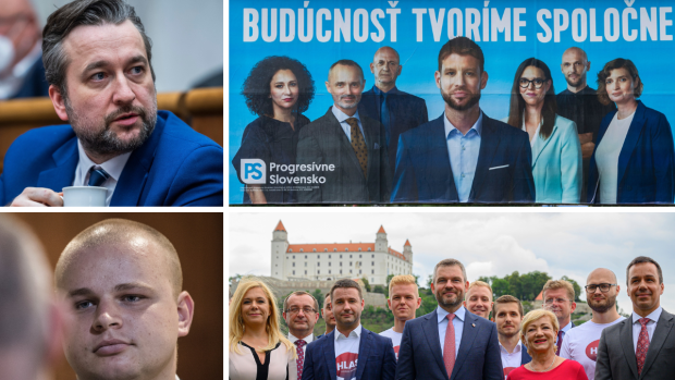 Ľuboš Blaha, billboard Progresivního Slovenska, Milan Mazurek a zakládající členové strany Hlas