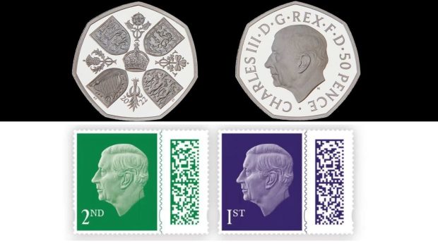 Karel III. na britských mincích a známkách