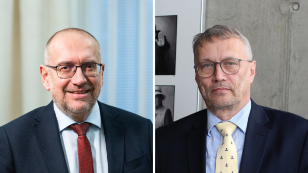 Prezident Pavel souhlasí se jmenováním Mikuláše Beka (vlevo) ministrem školství a Martina Dvořáka (vpravo) ministrem pro evropské záležitosti