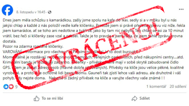 Falešná zpráva o GPS klíčenkách šířící se po českém internetu