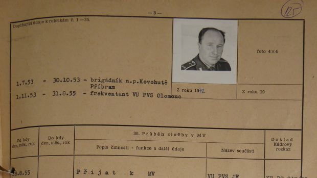 Fotografie Jana Muzikáře z jeho osobní karty příslušníka ministerstva vnitra