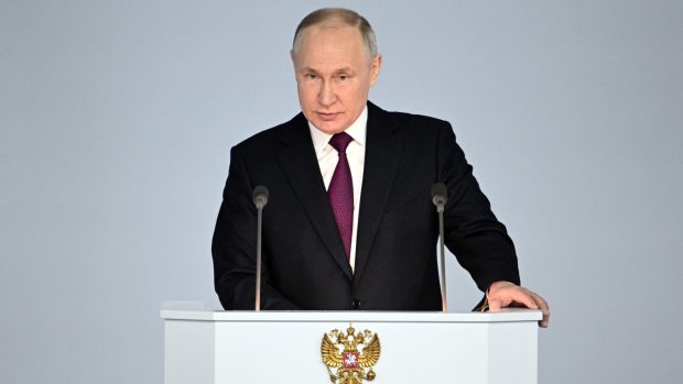Ruský prezident Vladimir Putin během projevu k ruskému federálnímu shromáždění