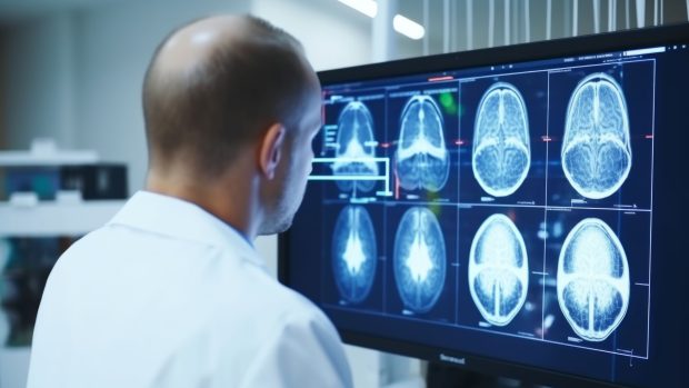 Lékař prohlíží snímky z magnetické rezonance