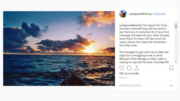 Tým Susie Goodallové informuje o průběhu plavby na instagramu a twitteru.