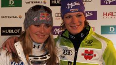 Američanka Lindsey Vonnová a Němka Maria Rieschová na mistrovství světa v Německu
