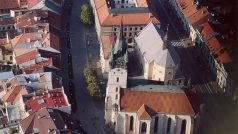 Prešov, římskokatolická katedrála sv. Mikuláše, evangelický chrám sv. Trojice a budova evangelického kolegia