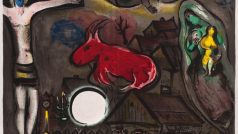 Marc Chagall: Kristus, červený volek a Madona, 1950, Litograﬁe Charlese Soliera, Městská muzea v Žitavě