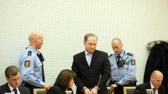 Anders Breivik u soudu, který rozhodoval o jeho prodloužení vazby
