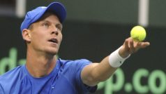 Český tenista Tomáš Berdych v Davis Cupu proti Italovi Bolellim