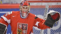 Brankář Petr Mrázek při rozbruslení na mistrovství světa v ledním hokeji
