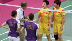Players from China  and South Korea during their women&#039;s doubles group play stage Group A badminton match during the London  2012 Olympic Games at the Wembley Arena in this July 31, 2012 file photo