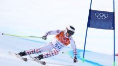 Ondřej Bank na trati superobřího slalomu, ve kterém skončil devátý
