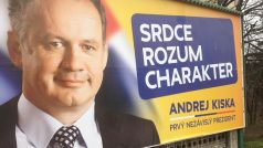 Slovensko, prezidentská kampaň. Na billboardu kandidát Andrej Kiska