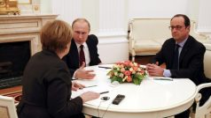 Schůzka Angely Merkelové s Vladimirem Putinem a Françoisem Hollandem v Kremlu