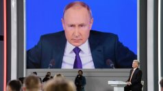 Ruský prezident Vladimir Putin na výroční tiskové konferenci v Moskvě