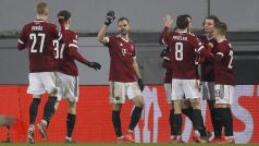 Fotbalisté Sparty slaví výhru v Evropské lize