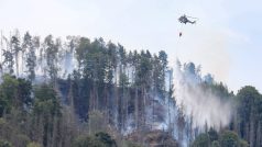 Hašení lesního požáru v Saském Švýcarsku.