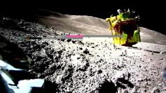 Sonda SLIM na snímku pořízeném sondou LEV-2 na Měsíci