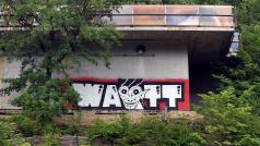 Před měsícem vandalové posprejovali vnitřek bazénu, tentokrát je graffiti na vnější podpěrné zdi viditelné z kolonády.