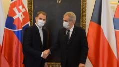 Slovenský premiér Igor Matovič a český prezident Miloš Zeman na prvním oficiálním setkání.