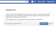 Odstranění účtu na facebooku.