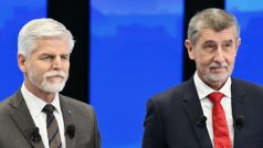 Prezidentští kandidáti Andrej Babiš a Petr Pavel v předvolební debatě na televizi Prima