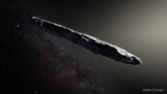 Umělecké zobrazení mezihvězdného asteroidu Oumuamua 1I / 2017 U1