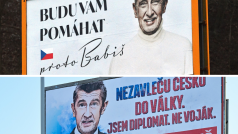 Tři varianty billboardů Andreje Babiše v kampani před prezidentskými volbami. Verze listopad, před prvním kolem a po prvním kole