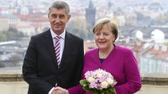 Český premiér Andrej Babiš s německou kancléřkou Angelou Merkelovou při setkání v Praze