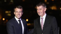 Francouzský prezident Emmanuel Macron a český premiér Andrej Babiš při setkání v Praze