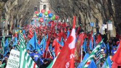 Římský odborářský protest proti italské vládě