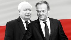 Vůdce polské opozice, Donald Tusk, ve stínu polského premiéra Jaroslava Kaczyńského