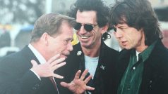 Někdejší prezident Václav Havel a členové kapely Rolling Stones Keith Richards a Mick Jagger