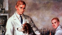 Lékař sir Frederick Banting a student medicíny Charles Best izolují inzulin