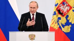Ruský prezident Vladimir Putin během projevu k připojení čtveřice regionů Ukrajiny