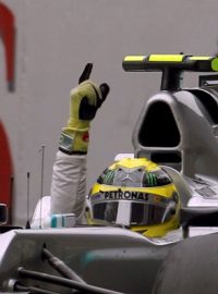 Mercedes Formula One driver Nico Rosberg  of Germany  celebrates winning the Chinese F1 Grand Prix at Shanghai  International circuit