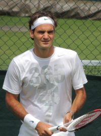 Roger Federer na tréninku v All England Clubu