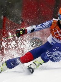 Houslistka Vanessa Mae na trati olympijského obřího slalomu