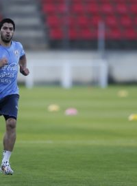 Útočník Uruguaye Luis Suarez se připravuje před zápasem s Anglií