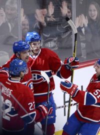 Útočník Montrealu Tomáš Plekanec se raduje z gólu v utkání s Torontem