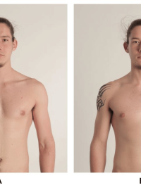 Fotografie muže s tetování a bez něj ze studie polských vědců